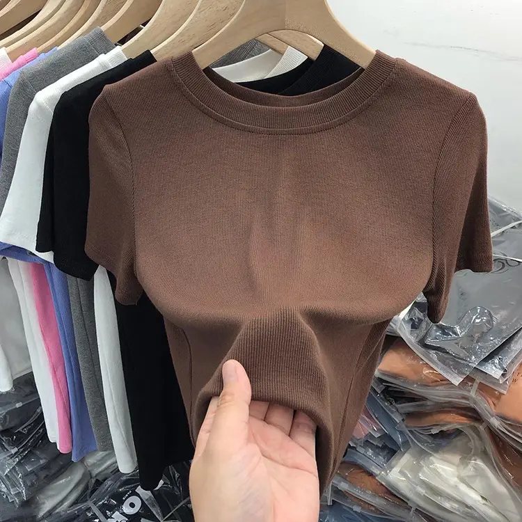 Women's Slim Fit Beige T-Shirt Round Neck 2025 — feature 8