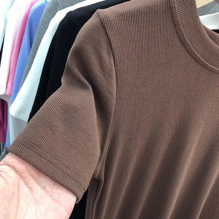 Women's Slim Fit Beige T-Shirt Round Neck 2025 — feature 9