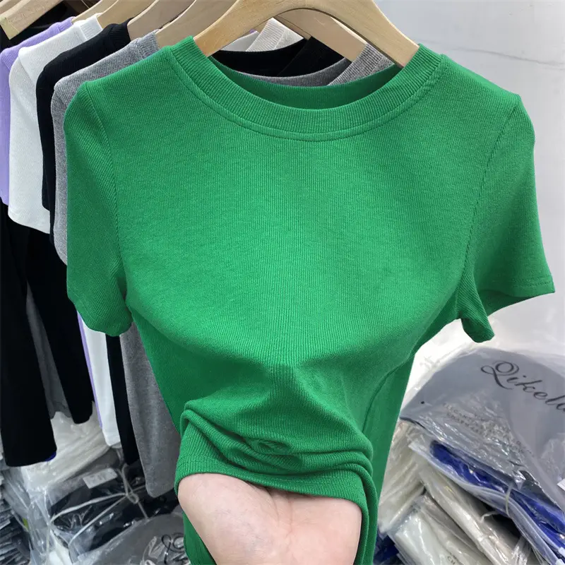 Women's Slim Fit Beige T-Shirt Round Neck 2025 - Image 9
