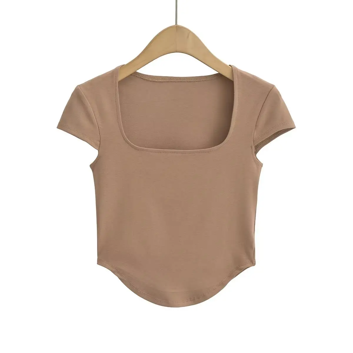 Beige Low Square Neck T-Shirt for Women - Image 3