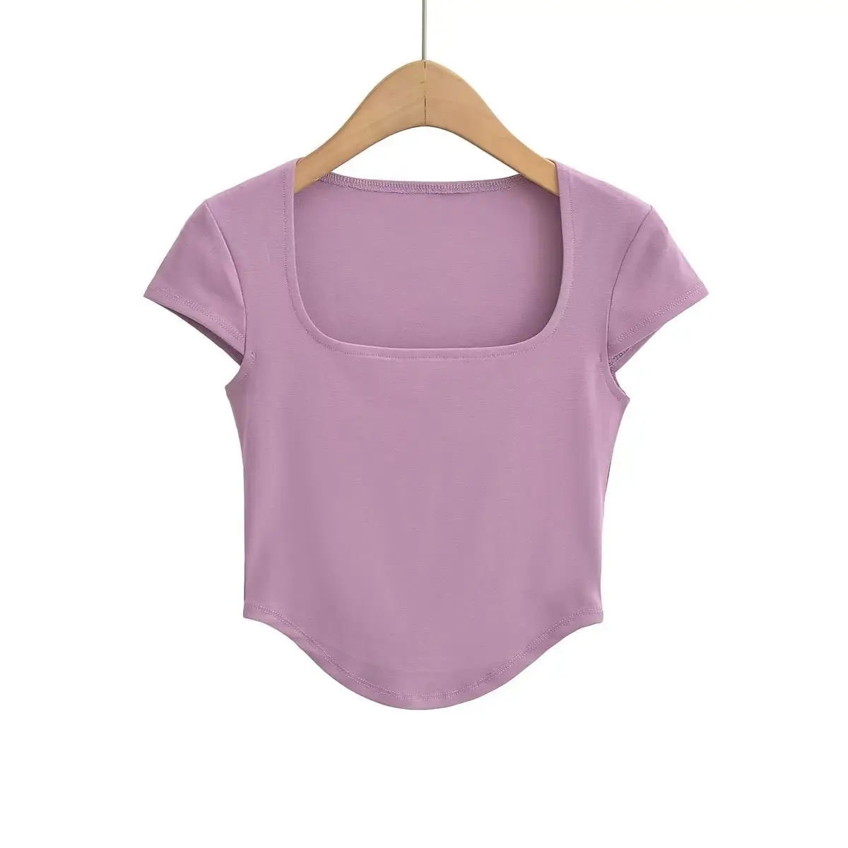 Beige Low Square Neck T-Shirt for Women - Image 6
