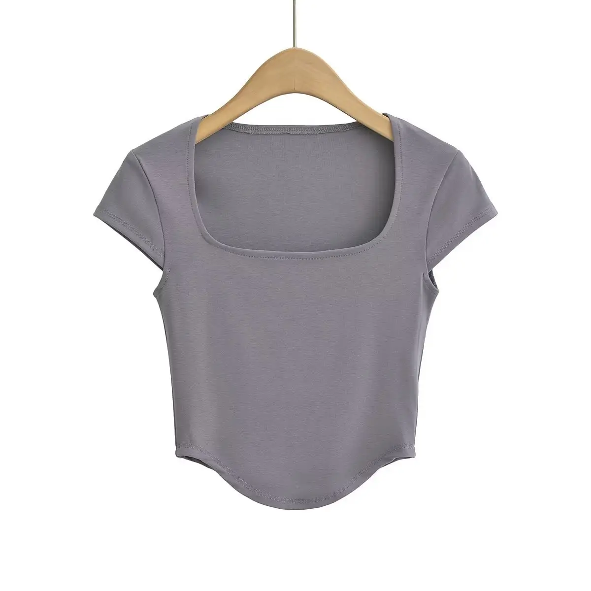 Beige Low Square Neck T-Shirt for Women - Image 5