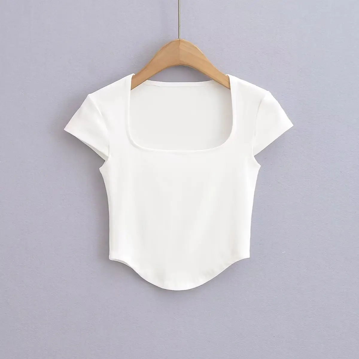 Beige Low Square Neck T-Shirt for Women - Image 2