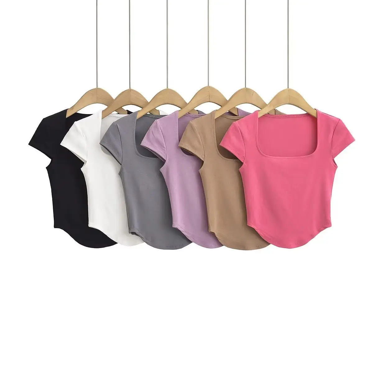 Beige Low Square Neck T-Shirt for Women — feature 2