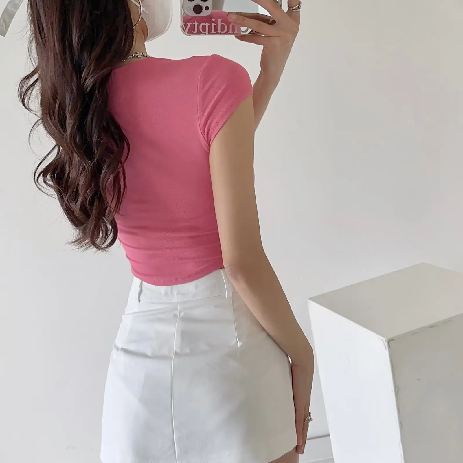 Beige Low Square Neck T-Shirt for Women — feature 4