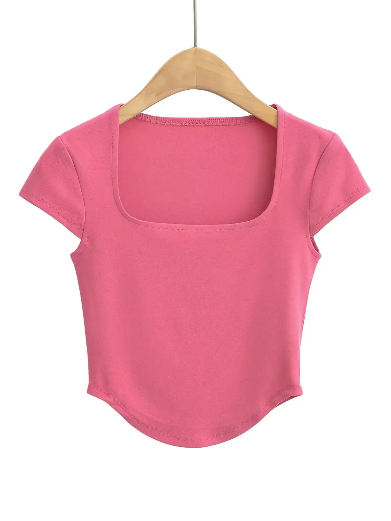 Beige Low Square Neck T-Shirt for Women - Image 4