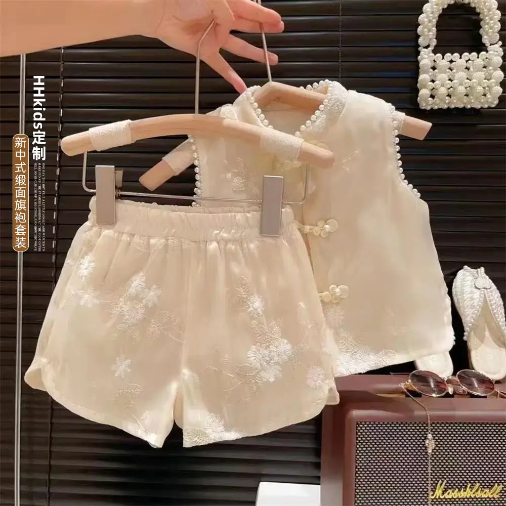 New Girls Beaded Shorts Set 2025 Summer - Image 2