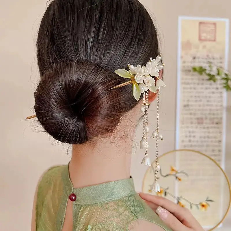 Lily Flower Hairpin with Pearl Drop Antique Design - Image 56