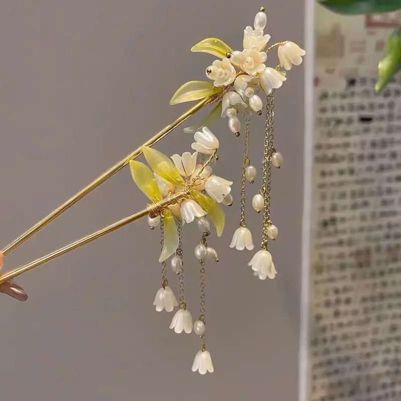 Lily Flower Hairpin with Pearl Drop Antique Design - Image 57