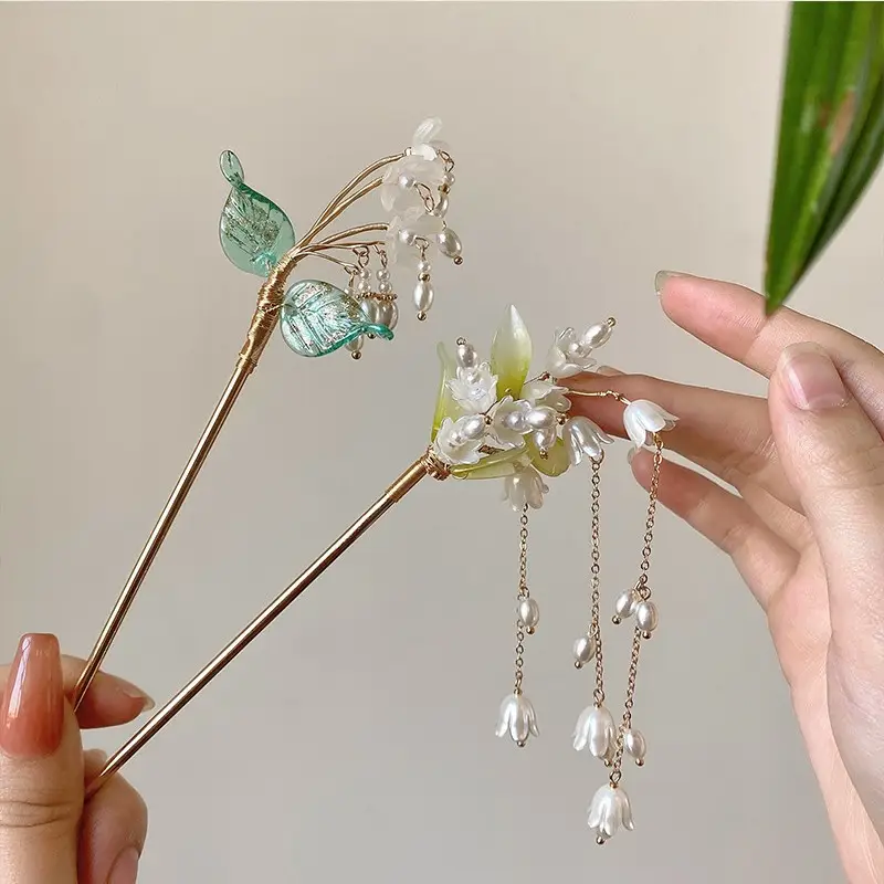Lily Flower Hairpin with Pearl Drop Antique Design - Image 58