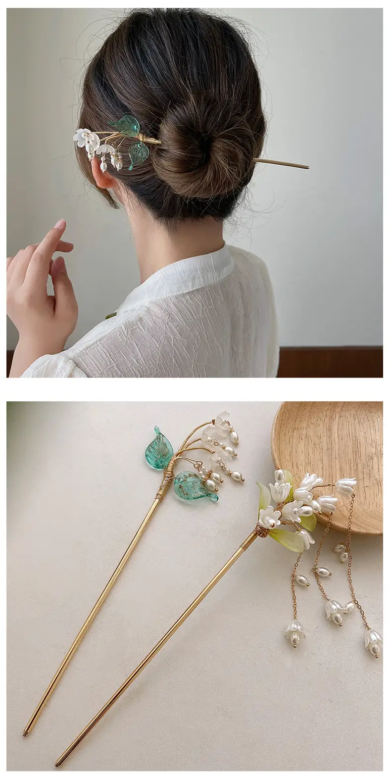 Lily Flower Hairpin with Pearl Drop Antique Design — feature 3