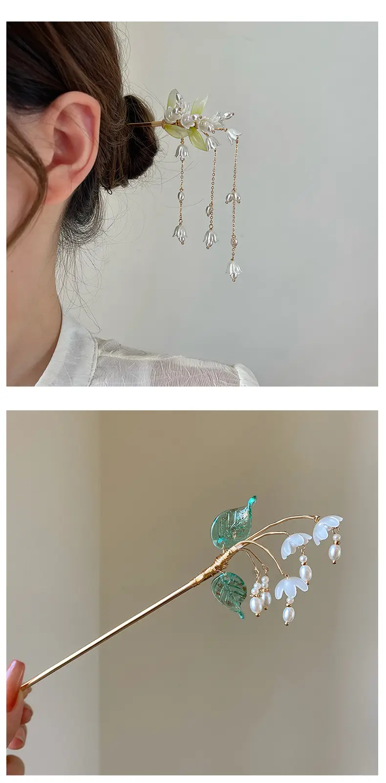 Lily Flower Hairpin with Pearl Drop Antique Design — feature 4