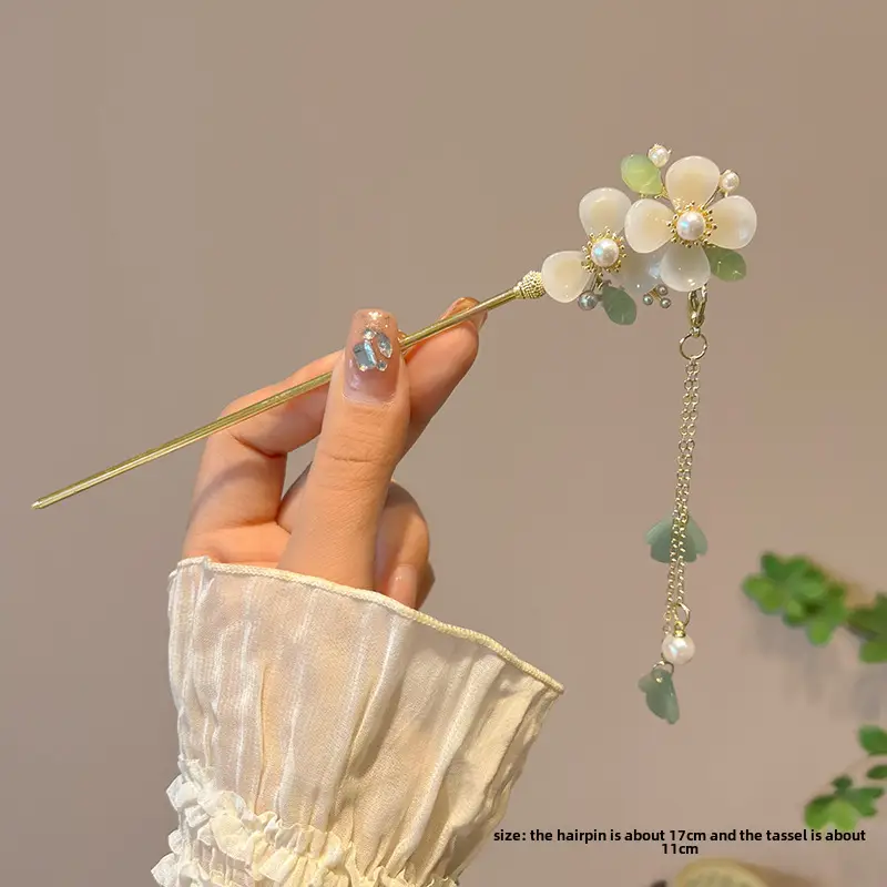 Lily Flower Hairpin with Pearl Drop Antique Design - Image 11