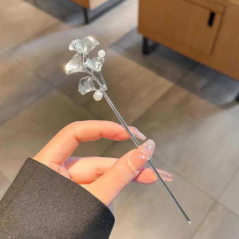 Lily Flower Hairpin with Pearl Drop Antique Design - Image 14