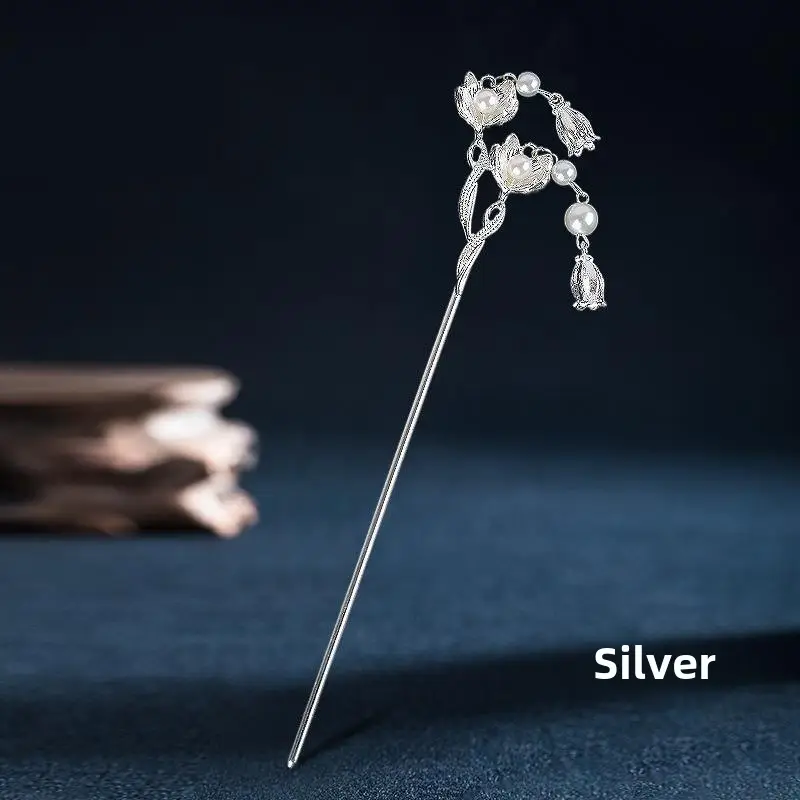 Lily Flower Hairpin with Pearl Drop Antique Design - Image 16