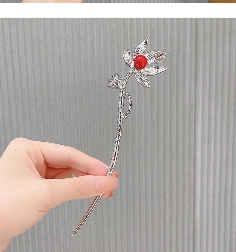 Lily Flower Hairpin with Pearl Drop Antique Design - Image 34