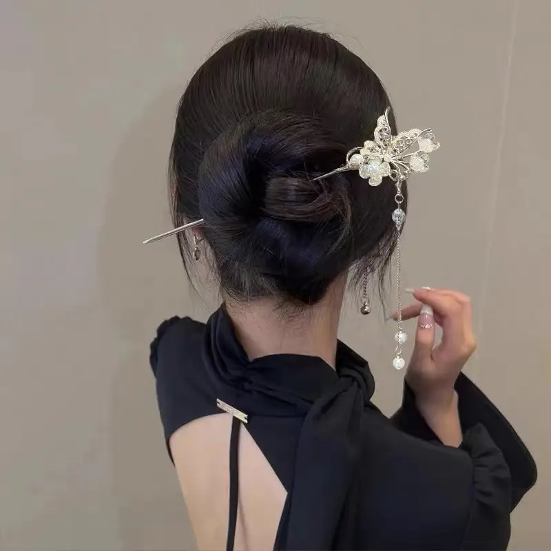Lily Flower Hairpin with Pearl Drop Antique Design - Image 46
