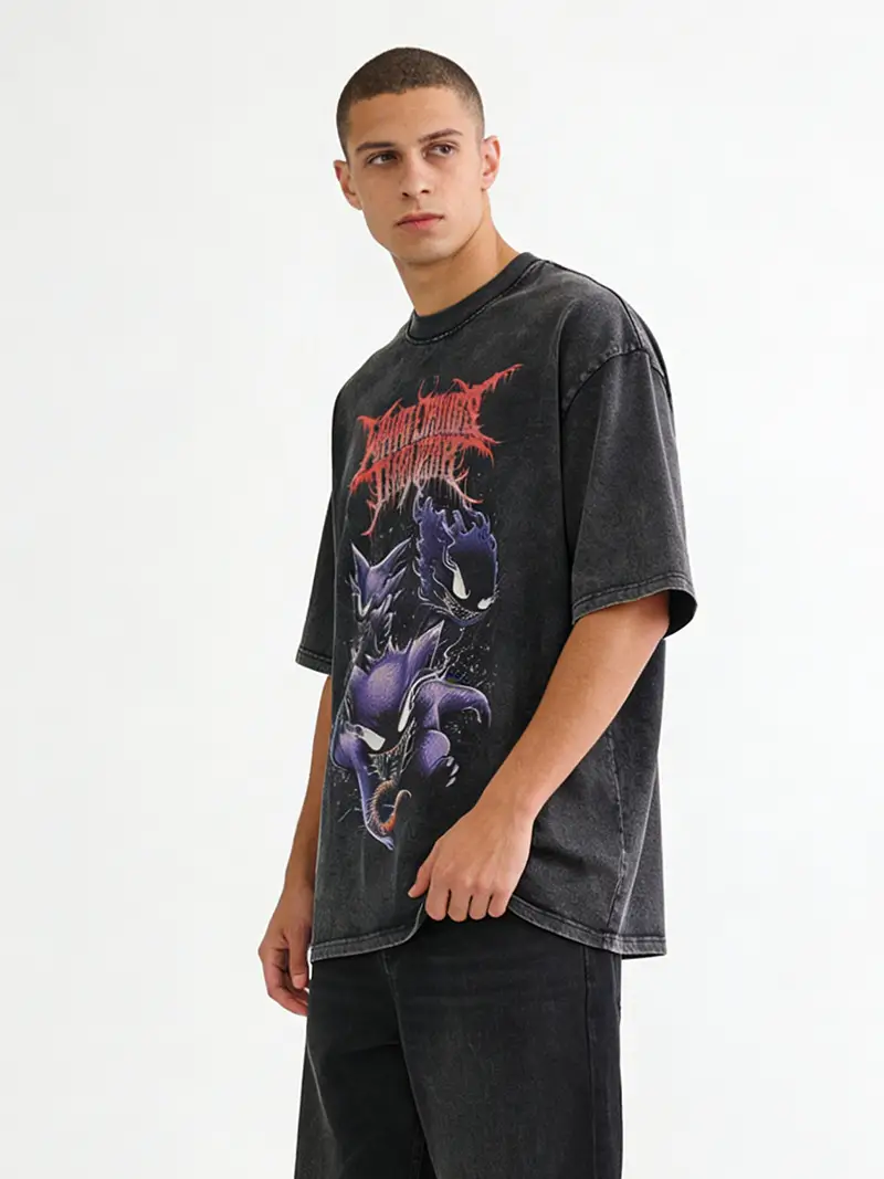 Men Black Distressed Oversize T-Shirt Short Sleeve