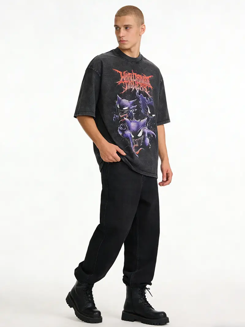 Men Black Distressed Oversize T-Shirt Short Sleeve