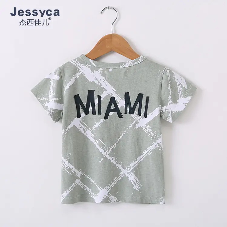 Kids Printed Letter T-Shirt Green Miami Style - Image 2