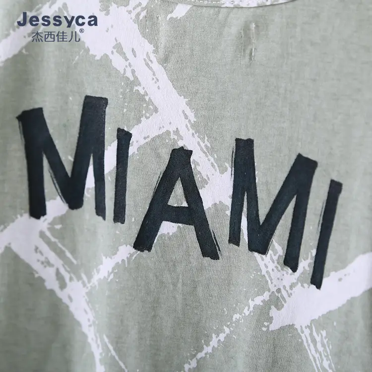 Kids Printed Letter T-Shirt Green Miami Style - Image 4