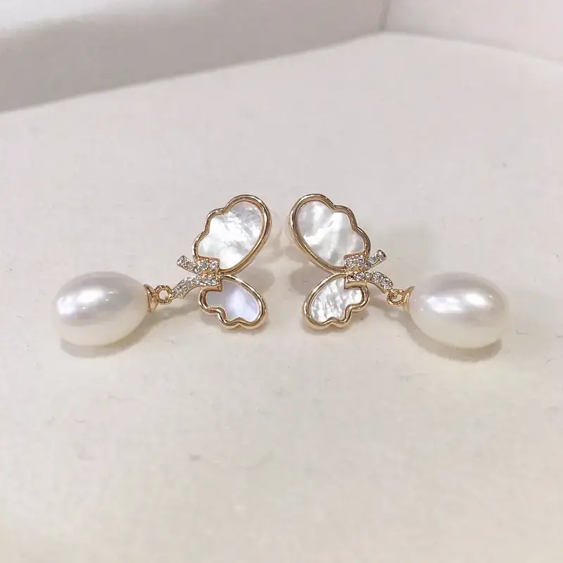 18K Gold Pearl Butterfly Earrings for Women - Image 5