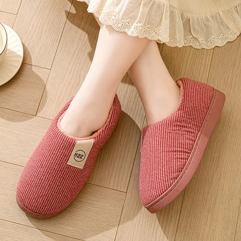 Women's Cotton Slippers Bag Root Winter Household Indoor Non-slip Thick Bottom Household Warm Women's Fleece-lined Large Size Cotton Shoes Men's Winter