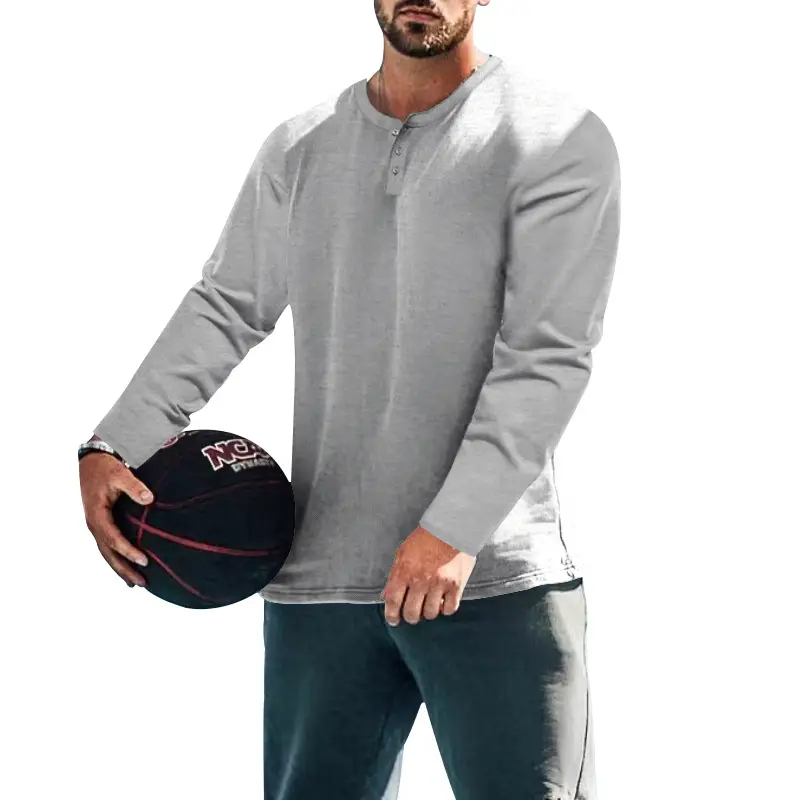 Men's Breathable Lapel Shirt Long Sleeve Gray Polo Top - Image 11