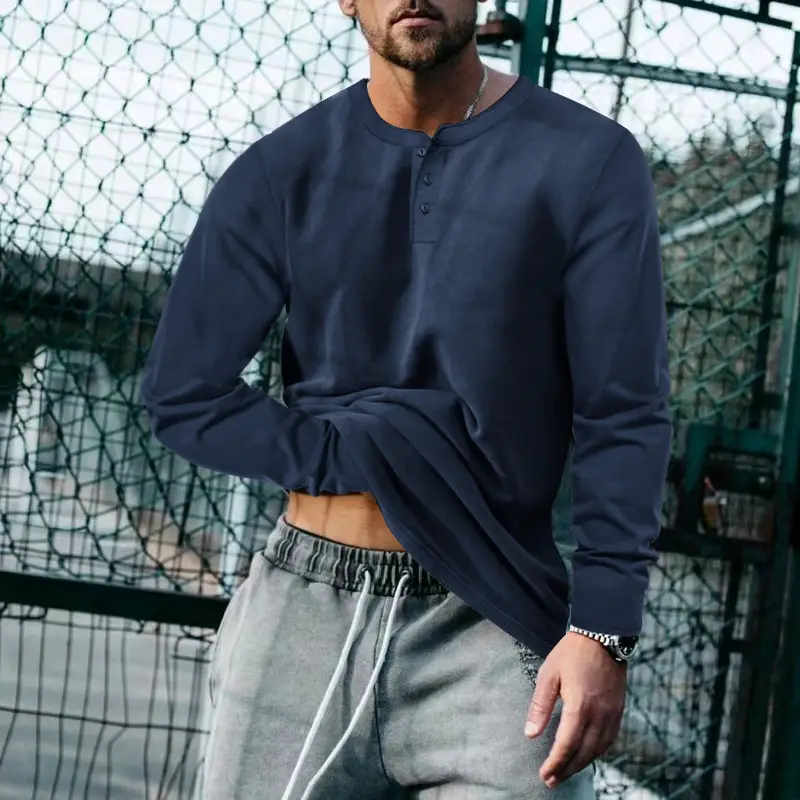 Men's Breathable Lapel Shirt Long Sleeve Gray Polo Top — feature 23
