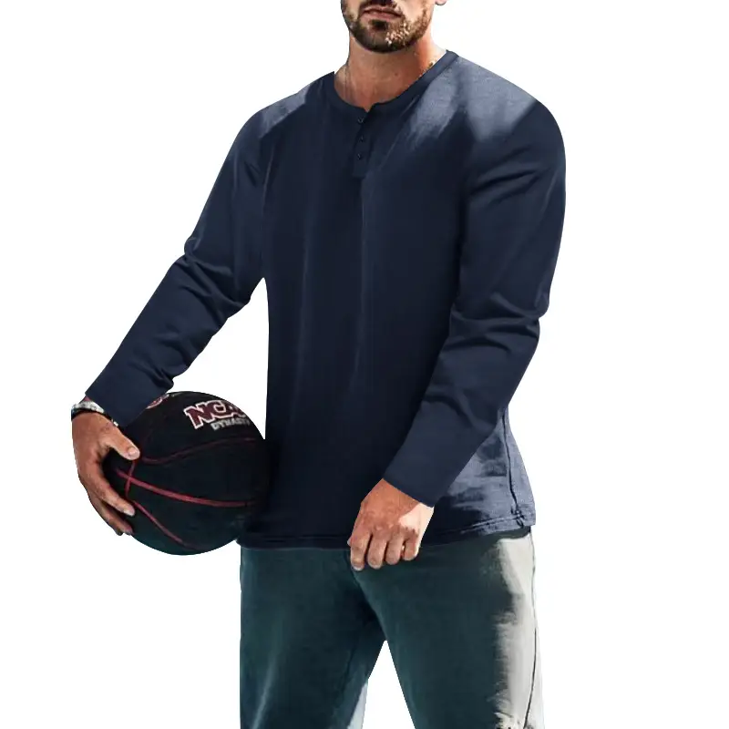 Men's Breathable Lapel Shirt Long Sleeve Gray Polo Top — feature 25