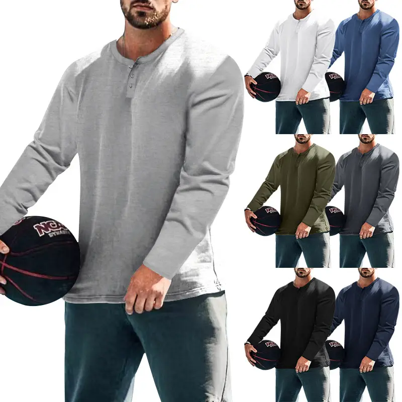 Men's Breathable Lapel Shirt Long Sleeve Gray Polo Top — feature 4