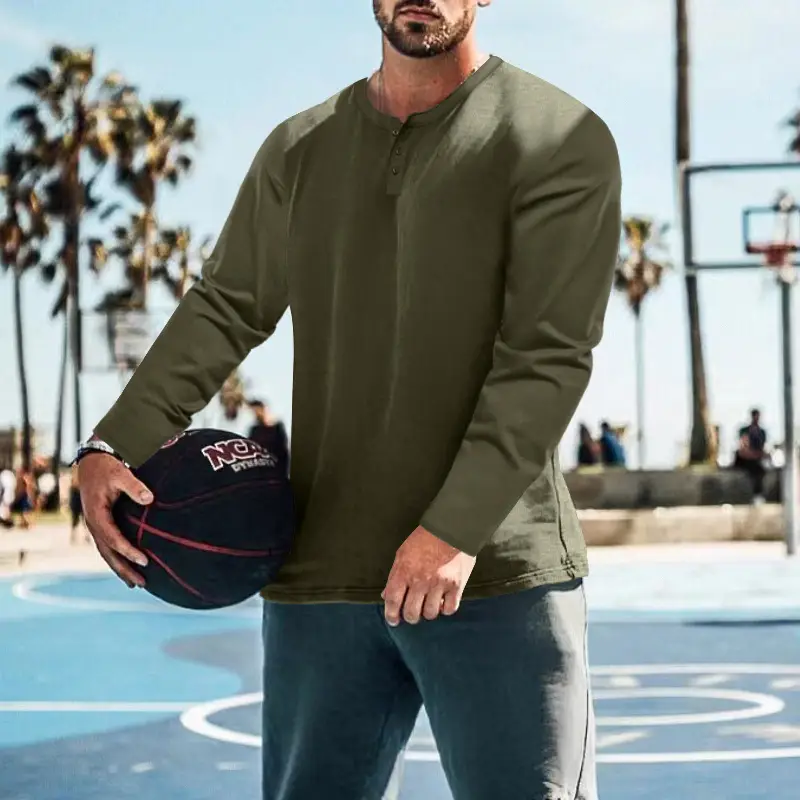 Men's Breathable Lapel Shirt Long Sleeve Gray Polo Top - Image 3