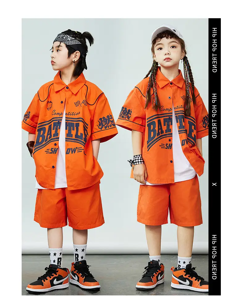 Orange Hip-Hop Kids Shirt Set with Shorts & Sneakers — feature 10
