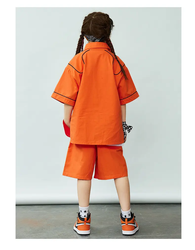 Orange Hip-Hop Kids Shirt Set with Shorts & Sneakers — feature 12
