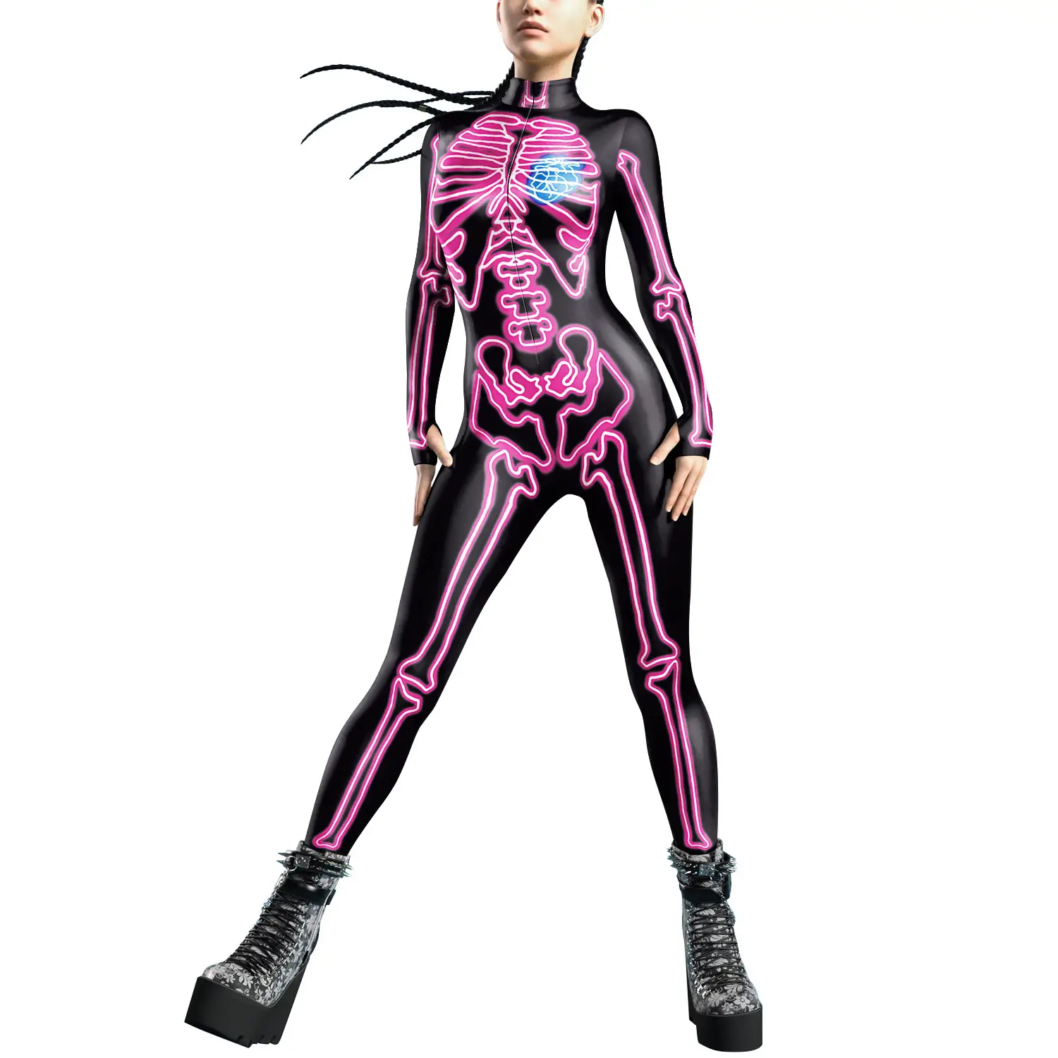 Women's Pink Skeleton 3D Digital Printed Jumpsuit - Image 2