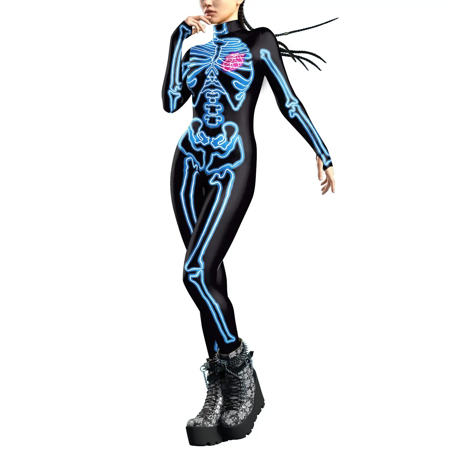 Women's Pink Skeleton 3D Digital Printed Jumpsuit - Image 4