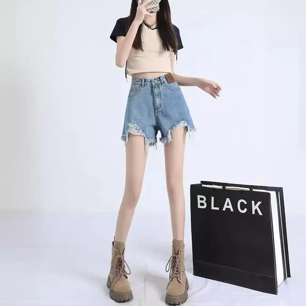 Light Blue Denim Shorts Women High Waist 2023