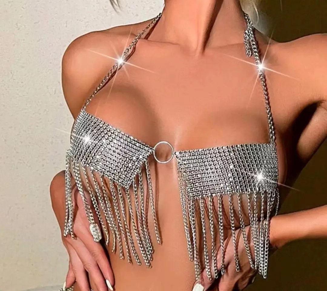 180340 Rhinestone Diamond Chain Vest Skirt Extra Short — feature 6