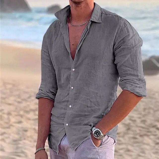 Men's Blue Turtleneck Summer Shirt 2023 - Image 4