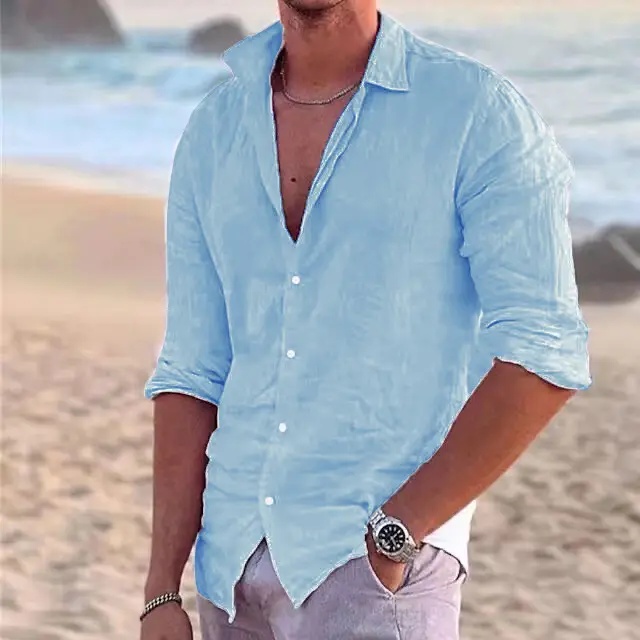 Men's Blue Turtleneck Summer Shirt 2023 - Image 6