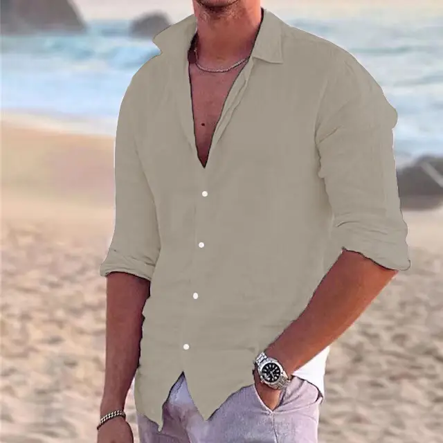 Men's Blue Turtleneck Summer Shirt 2023 - Image 7