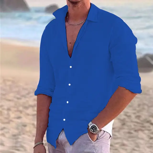 Men's Blue Turtleneck Summer Shirt 2023 - Image 8