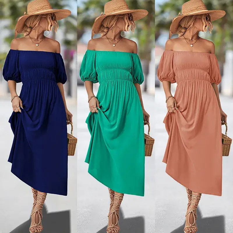 Off-Shoulder Cotton Dress for Women, Hot Peach Color, 2023 New - Image 4