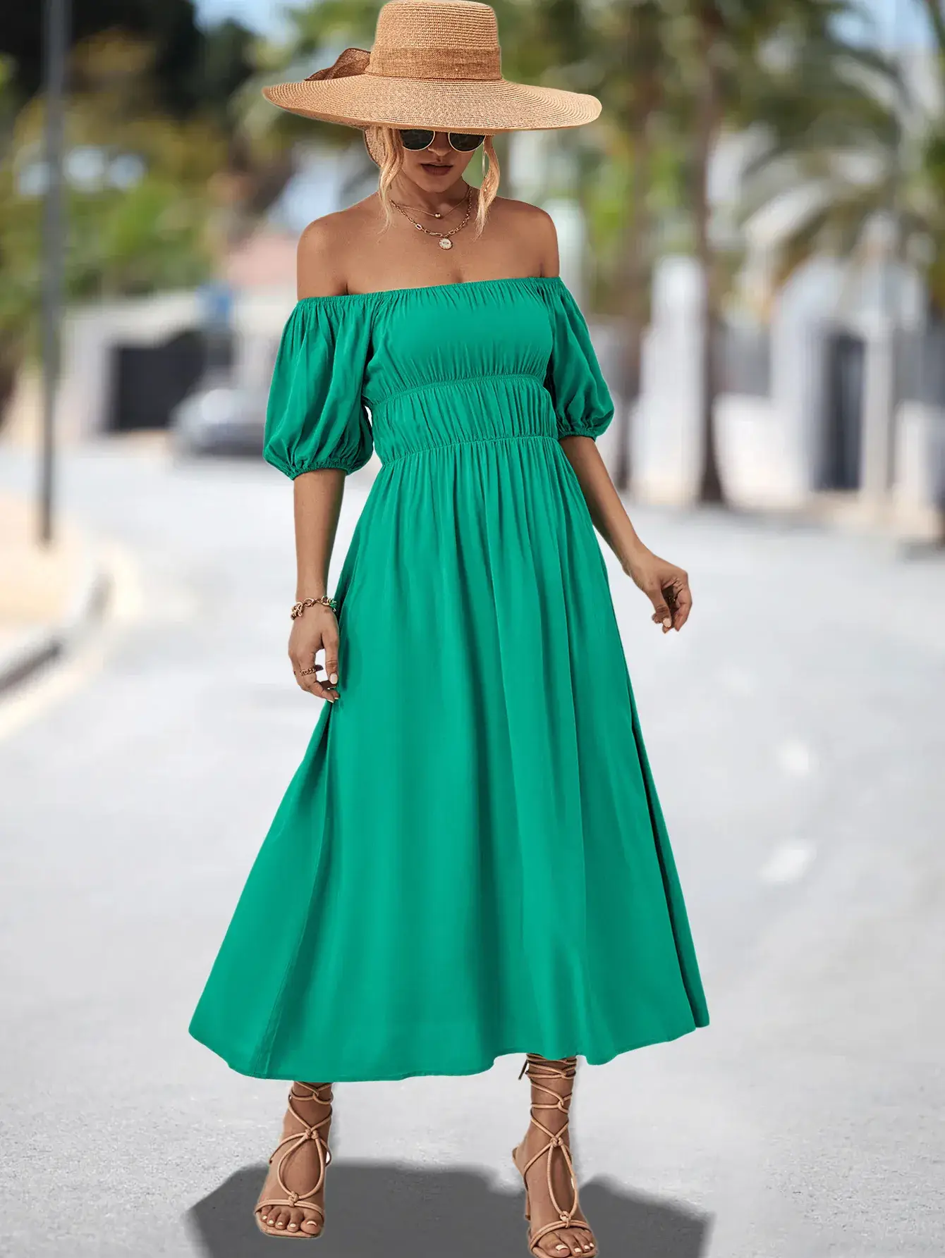 Off-Shoulder Cotton Dress for Women, Hot Peach Color, 2023 New - Image 5