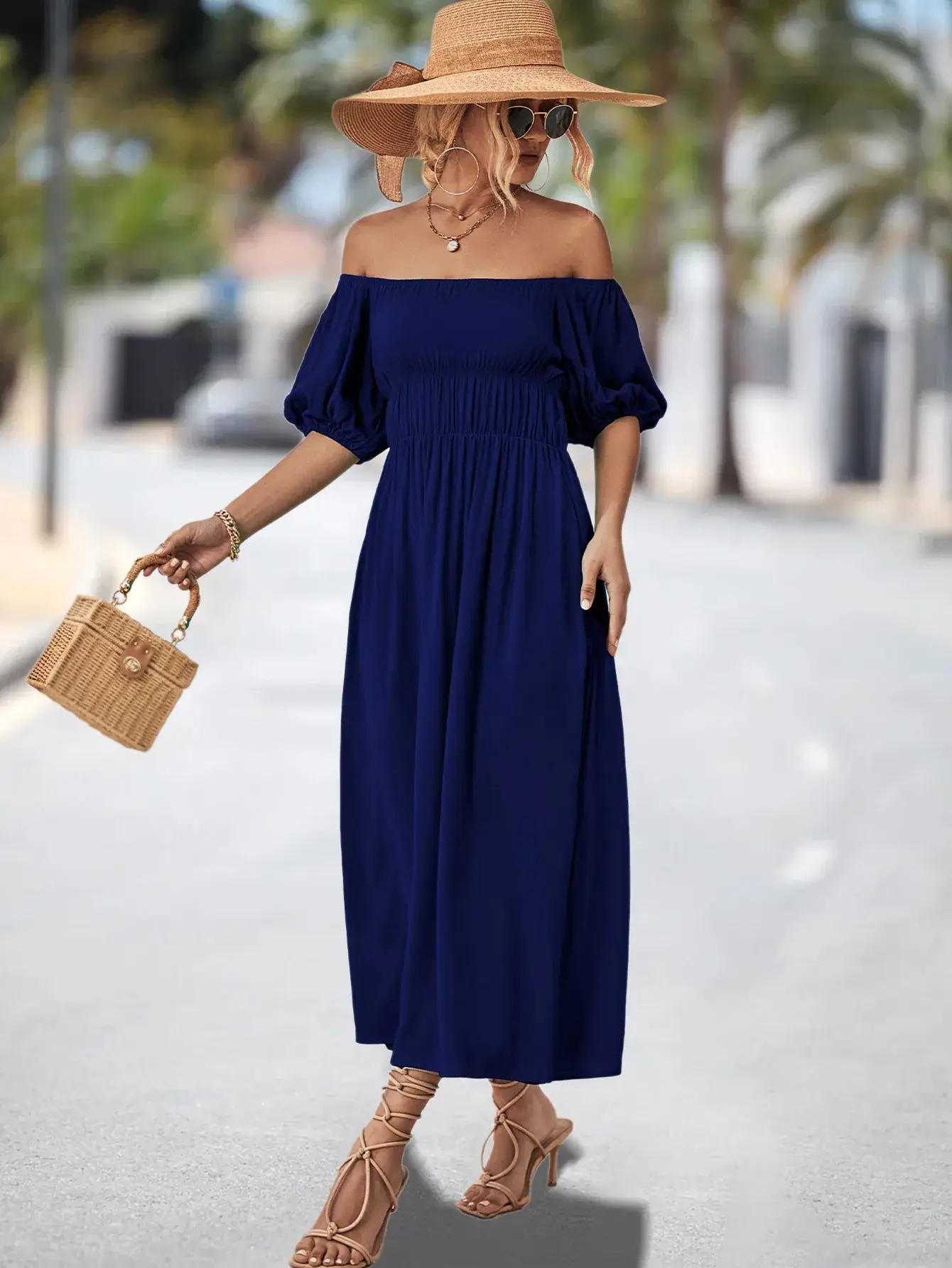 Off-Shoulder Cotton Dress for Women, Hot Peach Color, 2023 New - Image 8