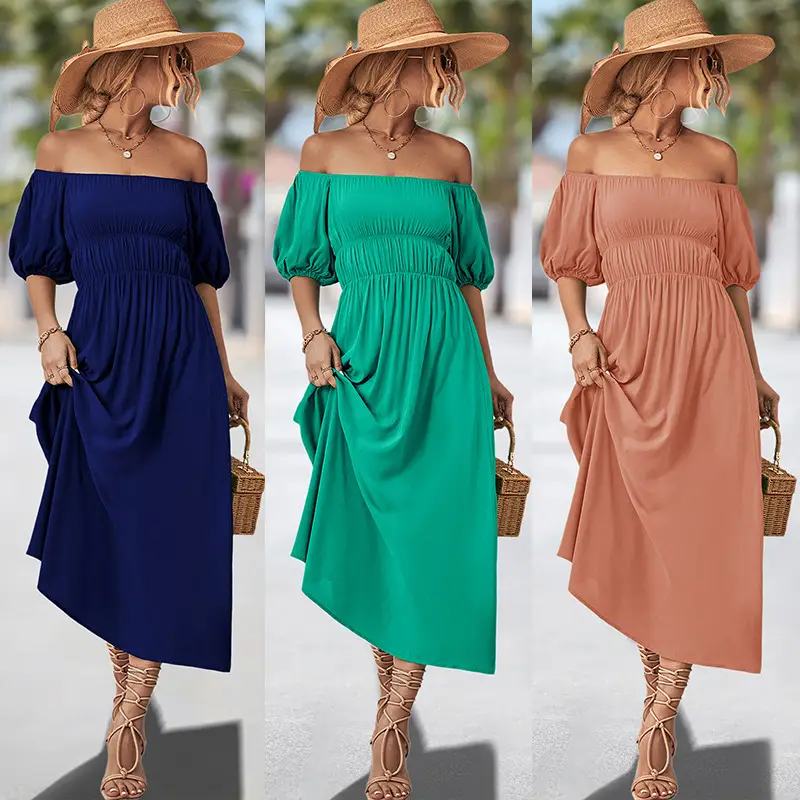 Off-Shoulder Cotton Dress for Women, Hot Peach Color, 2023 New — feature 1