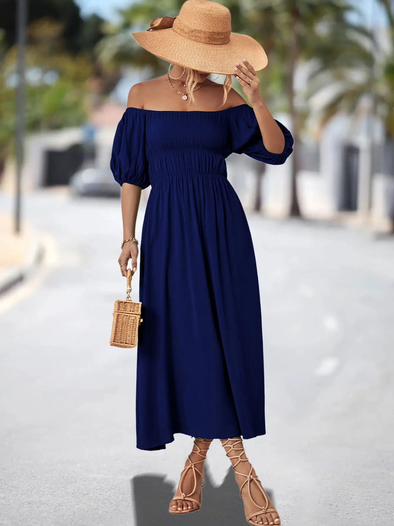 Off-Shoulder Cotton Dress for Women, Hot Peach Color, 2023 New — feature 11