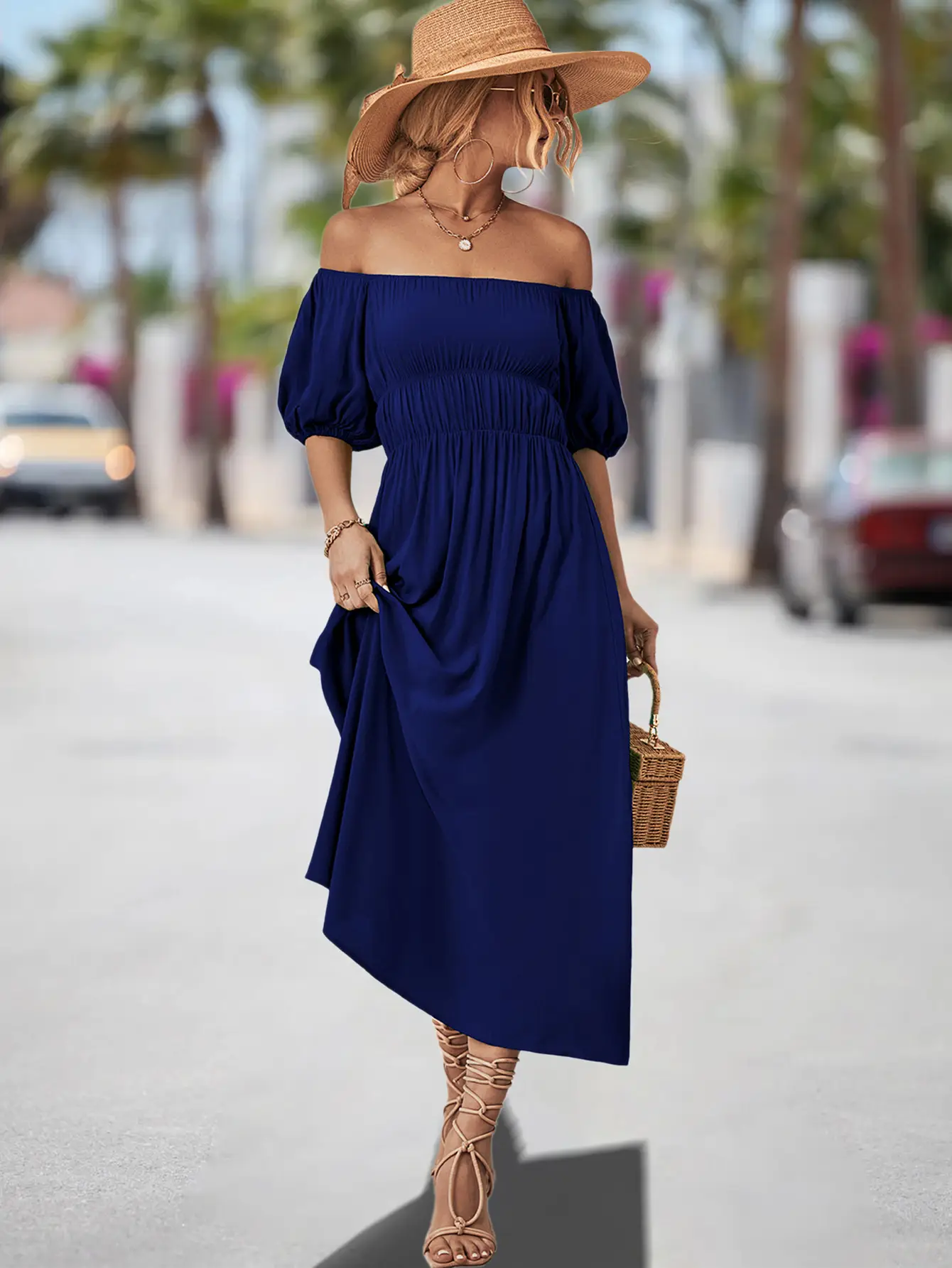Off-Shoulder Cotton Dress for Women, Hot Peach Color, 2023 New — feature 12