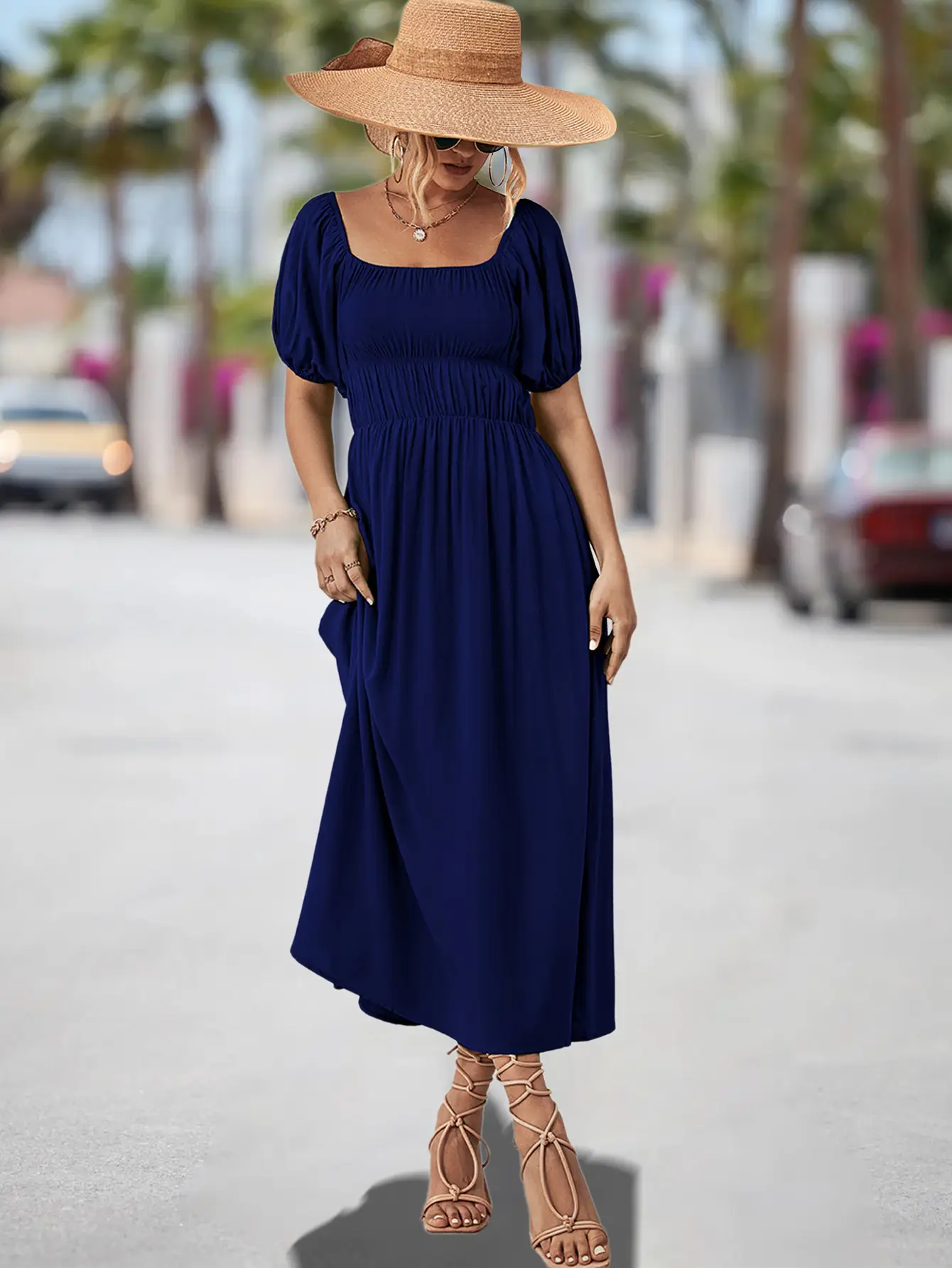 Off-Shoulder Cotton Dress for Women, Hot Peach Color, 2023 New — feature 13