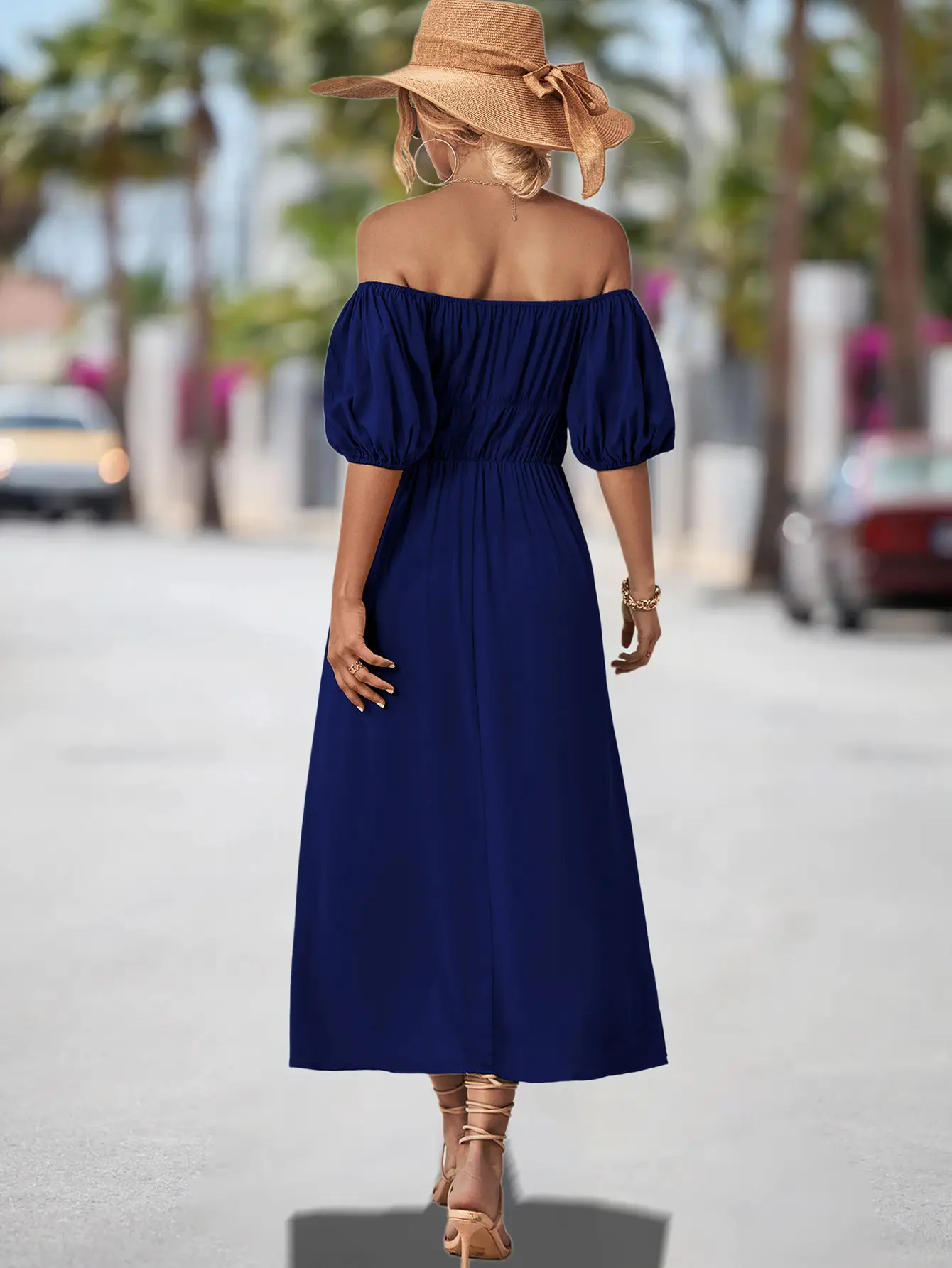 Off-Shoulder Cotton Dress for Women, Hot Peach Color, 2023 New — feature 14